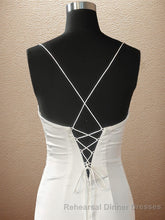 Sheath/Column Spaghetti Straps Sweep Train Elastic Woven Satin Semi Formal Prom Dresses With Leg Slit